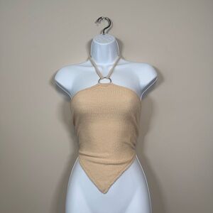 Beige Halter Neck Knit Top